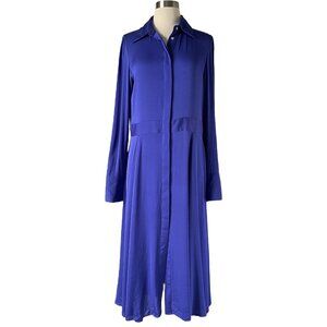 Nouvelle Silk95Five Le Marais Silk Dress Blue Midi Long Sleeve M